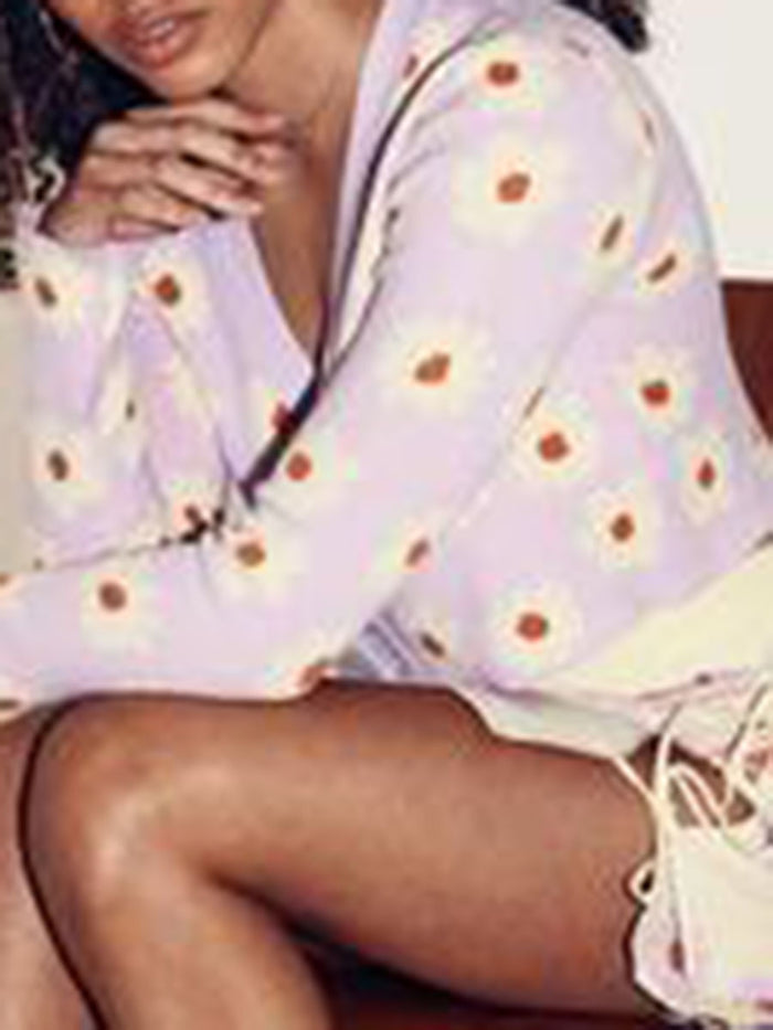 V-neck Floral Print Knit Suit