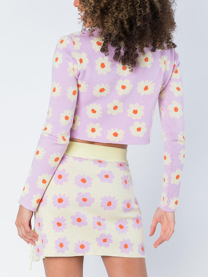 V-neck Floral Print Knit Suit
