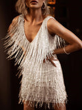 V-neck Fringed Slim Mini Dress