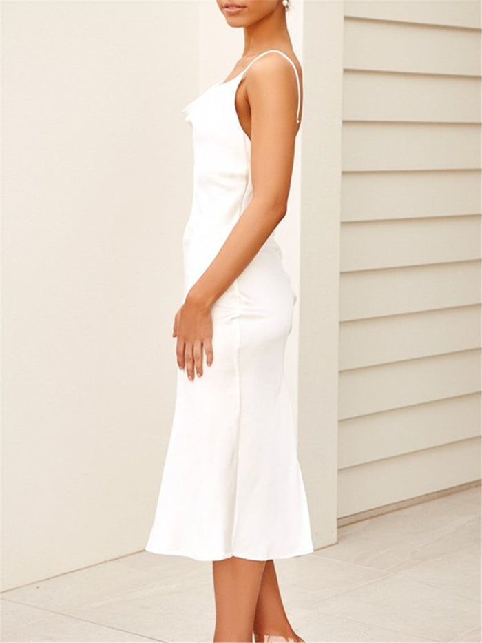 V-neck Solid Color Sleeveless Slim Dress