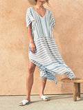 V-Neck Striped Print Dress