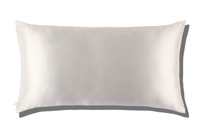 White slip silk king pillowcase on a white background.