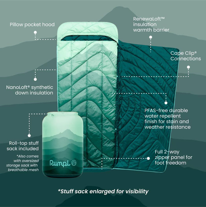 Rumpl Wrap Sack 20° Sleeping Bag - Cascade Fade The Wrap Sack 20° Sleeping Bag - Cascade Fade | Rumpl  Wrap Sack